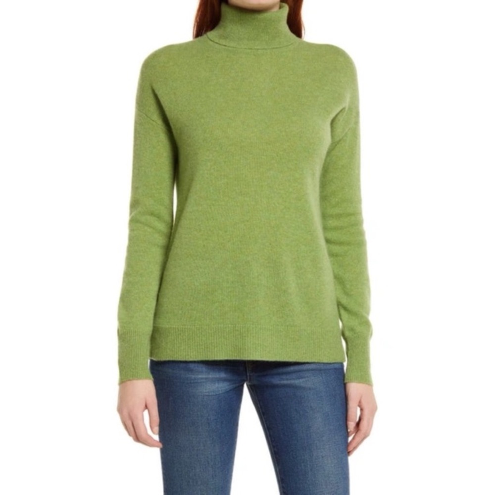 Nordstrom Green Cashmere Turtleneck Sweater